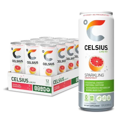 0710051610355 - CELSIUS SWEETENED WITH STEVIA SPARKLING GRAPEFRUIT FITNESS DRINK, ZERO SUGAR, 12OZ. SLIM CAN (PACK OF 12)