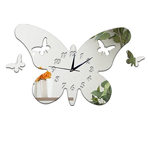 7101193080541 - WALL CLOCK WALL DECORATIONS CREATIVE GIFTS FURNISHINGS CREATIVE 3D BUITTERFLY MIRROR MOVEABLE STICKING SILVER