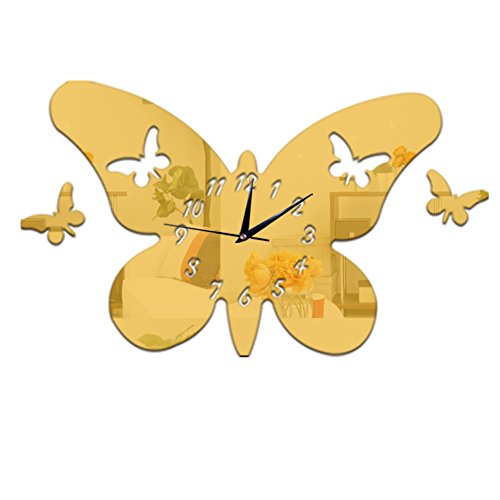 7101194086665 - WALL CLOCK WALL DECORATIONS CREATIVE GIFTS FURNISHINGS CREATIVE 3D BUITTERFLY MIRROR MOVEABLE STICKING GOLDEN
