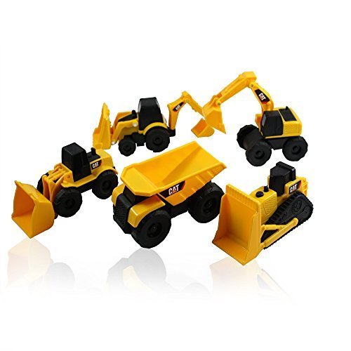 0710144952508 - CAT MINI MACHINE CATERPILLAR CONSTRUCTION TRUCK TOY CARS SET OF 5, DUMP TRUCK, BULLDOZER, WHEEL LOADER, EXCAVATOR AND BACKHOE FREE-WHEELING VEHICLES W/MOVING PARTS -GREAT CAKE TOPPERS