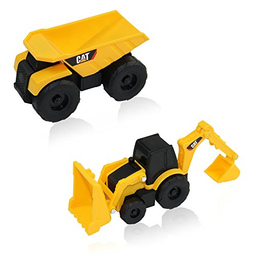 0710144952539 - CAT MINI MACHINE CATERPILLAR CONSTRUCTION TRUCK TOY CARS SET OF 2, DUMP TRUCK AND BACKHOE FREE-WHEELING VEHICLES W/MOVING PARTS -GREAT CAKE TOPPERS AND PERFECT CAR SEAT TOYS