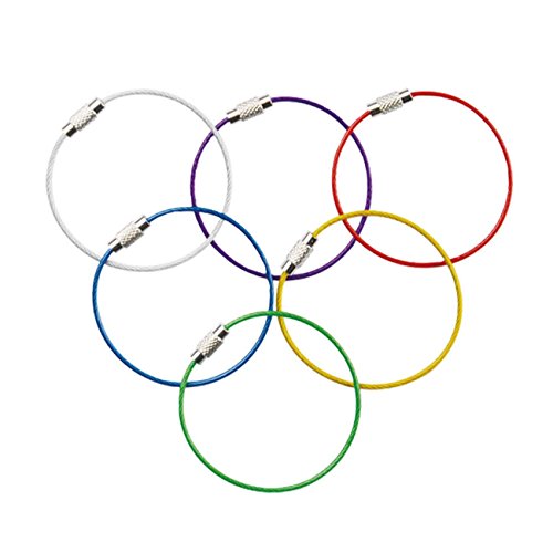 0710219200565 - MULTICOLOR STEEL WIRE KEYCHAIN, STAINLESS KEY RING, DURABLE STEEL CABLE RING, CABLE KEYRING TWIST BARREL (6PCS)