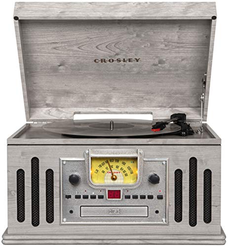 0710244241953 - CROSLEY CR704B-GY MUSICIAN 3-SPEED TURNTABLE WITH RADIO, CD/CASSETTE PLAYER, AUX-IN AND BLUETOOTH, GRAY