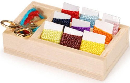 0710270558698 - DARICE TIMELESS MINISTM MINIATURES MINIATURE KNITTING SET.DISPLAY BOX WITH MULTI COLORS OF YARN & SCISSORS- 2 INCHES LONG. PLACE THIS SET IN ANY DOLL HOUSE ROOM, OR USE AS A DECORATION IN A SHADOW BOX TO ADD A REALISTIC TOUCH!
