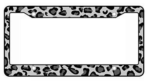 0710270600458 - PLASTIC ANIMAL PRINT LICENSE PLATE FRAME MADE IN USA- LEOPARD SNOW