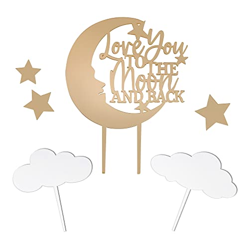 0710309461203 - LILLIAN ROSELOVE YOU TO THE MOON AND BACK BABY SHOWER CAKE DECORATIONS AND CAKE TOPPER
