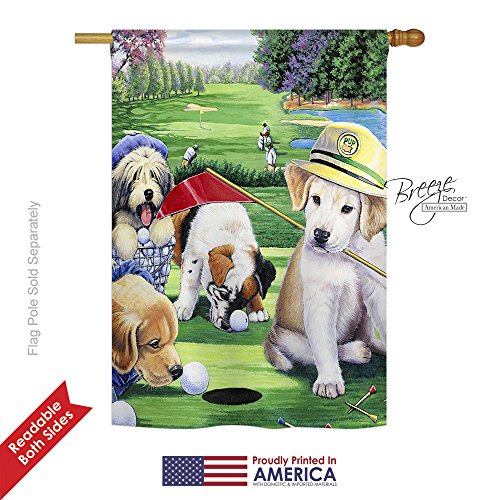 0710320100822 - GOLFING PUPPIES LARGE FLAG 28 INCHES BY 40 INCHES