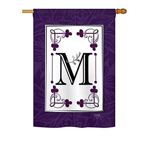 0710320300130 - BREEZE DECOR - CLASSIC M INITIAL MONOGRAM - EVERYDAY IMPRESSIONS DECORATIVE VERTICAL HOUSE FLAG 28 X 40 PRINTED IN USA