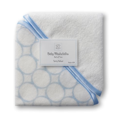 0710434178502 - SWADDLEDESIGNS ORGANIC COTTON BABY WASHCLOTHS, MOD CIRCLES (SET OF 2 IN PASTEL BLUE)