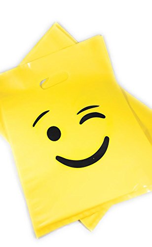 7105157406019 - MATRIX WIZARD 25 PCS YELLOW EMOJI WINK PARTY FAVOR PLASTIC BAG (12 X 9 INCH - 2.0 MIL) FOR CHILDREN'S BIRTHDAY PARTY, KIDDIE TREATS SUCH AS TOYS AND CANDIES, GOODIE BAG, MERCHANDISE OR SHOPPING USE