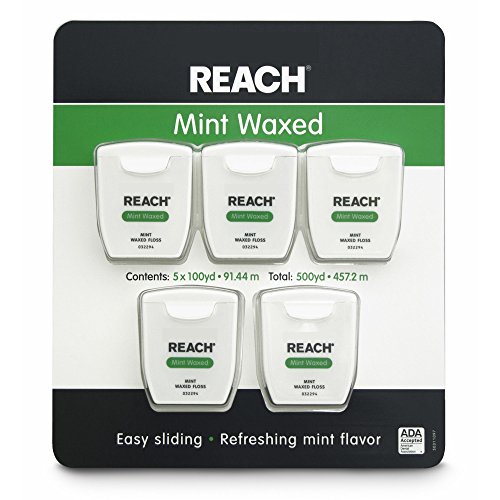 7106922639113 - REACH MINT WAXED DENTAL FLOSS 100 YARDS PER PACK (PACK OF 5)