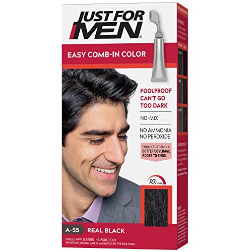 7107012951931 - JUST FOR MEN EASY COMB-IN COLOR (FORMERLY AUTOSTOP), GRAY HAIR COLORING FOR MEN WITH COMB APPLICATOR - REAL BLACK, A-55 (PACKAGING MAY VARY)