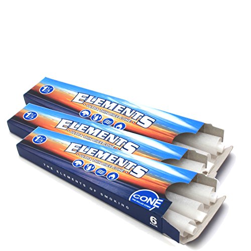 0710861449596 - ELEMENTS ULTRA THIN RICE ROLLING PAPERS - 1 1/4 SIZE PRE ROLLED CONES 6 PER PACK (3 PACKS)