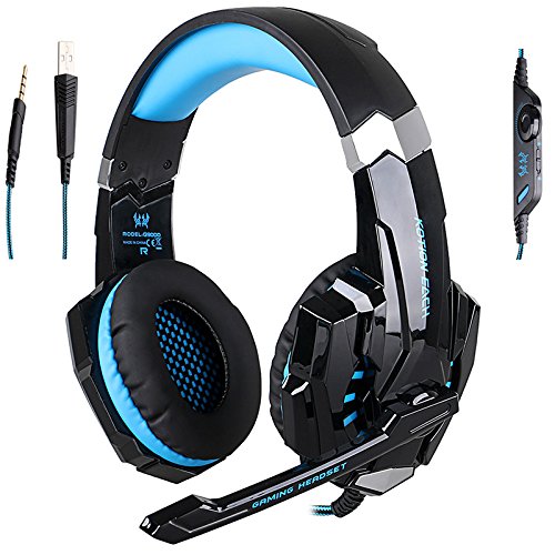 0711176234419 - GAMING HEADPHONES WITH MICROPHONE, ZYODA G9000 3.5MM GAME GAMING HEADPHONE HEADSET EARPHONE HEADBAND W/ MIC, GLARING LED LIGHT FOR SONY PS4 / PC GAMING / SMART PHONES AND MORE - BLUE