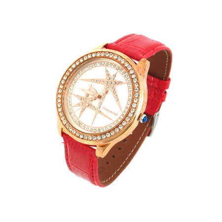 0711331910127 - GOLF TONE WATCH ENERGETIC STAR RED FAUX LEATHER WATCH
