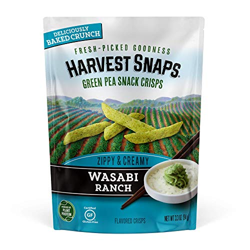 0071146007598 - HARVEST SNAPS GREEN PEA SNACK CRISPS WASABI RANCH, 3.3 OZ (PACK OF 4). PLANT-BASED | BAKED, NEVER FRIED | CERTIFIED GLUTEN-FREE