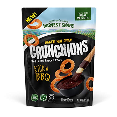 0071146337688 - HARVEST SNAPS RED LENTIL CRUNCHIONS KICKN BBQ 2.5 OZ (PACK OF 3). PLANT-BASED | BAKED, NEVER FRIED | NO ARTIFICIAL FLAVORS OR PRESERVATIVES, 3COUNT