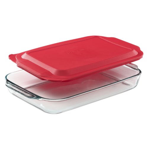 0071160042933 - PYREX 4-QT. OBLONG BAKING DISH WITH RED PLASTIC COVER