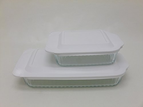 0071160095991 - PYREX 4-PIECE BAKEWARE SET WITH WHITE PLASTIC LIDS, CRYSTAL CLEAR ...