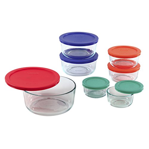 0071160096950 - PYREX SIMPLY STORE 14 PIECE ROUND FOOD STORAGE SET WITH COLORED LIDS, MULTI