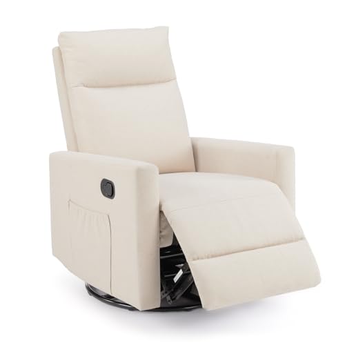0711696804123 - SWEETCRISPY SWIVEL ROCKING, GLIDER ROCKER RECLINER, NURSERY CHAIR WITH EXTRA LARGE FOOTREST FOR LIVING ROOM, HIGH BACK, UPHOLSTERED DEEP SEAT (BEIGE)