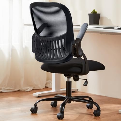 0711696806486 - DUMOS OFFICE COMPUTER DESK CHAIR, ERGONOMIC MID-BACK MANAGERIAL EXECUTIVE MESH ROLLING WORK SWIVEL TASK CHAIRS WITH WHEELS, COMFORTABLE LUMBAR SUPPORT, COMFY FLIP-UP ARMS FOR HOME, BEDROOM, BLACK
