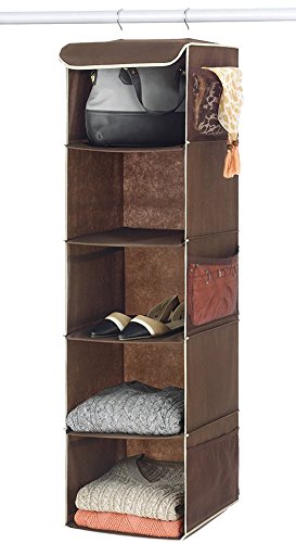 0711717436173 - ZOBER 5-SHELF HANGING CLOSET ORGANIZER - 6 SIDE MESH POCKETS BREATHABLE POLYPROPYLENE HANGING SHELVES - FOR CLOTHES STORAGE AND ACCESSORIES, (JAVA) 12 X 11 ½  X 42