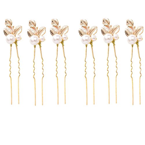 0711746501507 - WEDDING BRIDAL BRIDESMAID GOLD CLOVER FAUX PEARL HAIR PINS CLIPS GRIPS PACK OF 6