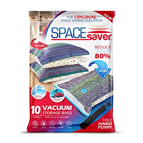 0712038065424 - PREMIUM SPACE SAVER VACUUM STORAGE BAGS, WORKS WITH ANY VACUUM CLEANER, 80% MORE STORAGE! FREE HAND-PUMP FOR TRAVEL! DOUBLE-ZIP SEAL AND TRIPLE SEAL TURBO-VALVE FOR MAX SPACE SAVING! (32 X 24 INCH)