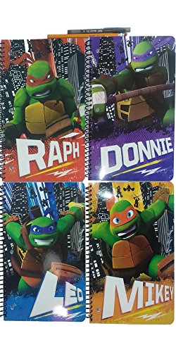 0712038183760 - TMNT NOTEBOOK ( CUADERNOS ESCOLARES ) WIDE RULED FOR SCHOOL - SPIRAL WIREBOUND 1 SUBJECTS PER NOTEBOOKS - 4 NOTEBOOKS TOTAL ( LEO DONNIE RALPH MIKEY ) PERFECT FOR GOING BACK TO SCHOOL ! WITH PENCILS