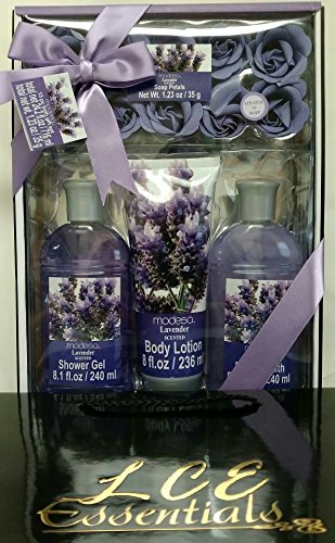 0712038385140 - CHRISTMAS GIFTS FOR HER: 13 PC BATH GIFT SET: 10 ROSE SOAP PETALS , BODY LOTION , BUBBLE BATH, AND SHOWER GEL WITH GIFT BAG (LAVENDER SCENTED)