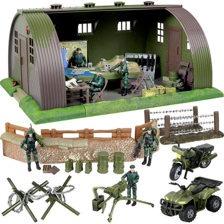 0712038449798 - CLICK N’ PLAY MEGA MILITARY ARMY BASE BARRACK COMMAND CENTER PLAY SET WITH ACCESSORIES, 74 PIECES