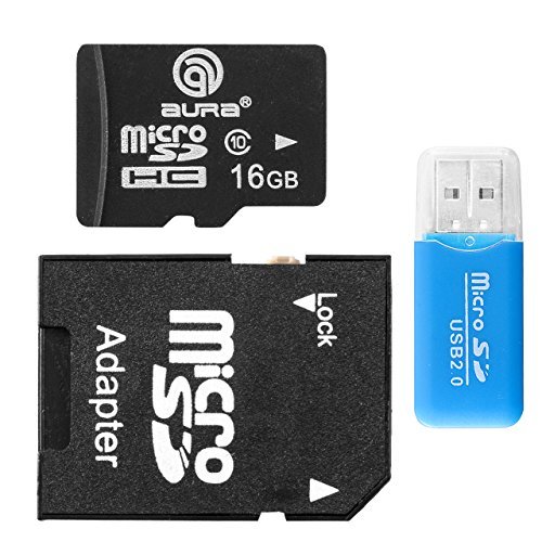 0712087914223 - AURA® 16GB TF SD SDHC TF MEMORY CARD WITH SD ADAPTER AND USB SD CARD READER