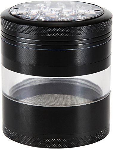 0712096888058 - ZIP GRINDERS - LARGE SPICE TOBACCO HERB WEED GRINDER - FOUR PIECE WITH POLLEN CATCHER - 3.25 INCHES TALL - PREMIUM GRADE ALUMINUM (2.5, BLACK)