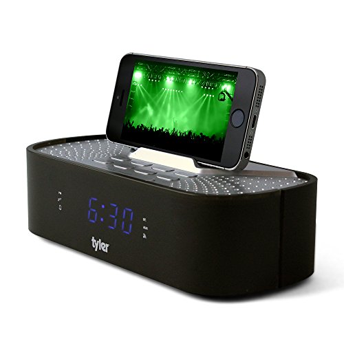 0712131667952 - TYLER BLUETOOTH ALARM CLOCK RADIO TAC501-BK WITH STEREO SPEAKER, FM RADIO, USB CHARGING, AUX LINE-IN, BLUE LED DISPLAY (0.6), AND SMART PHONE DOCK | BLACK