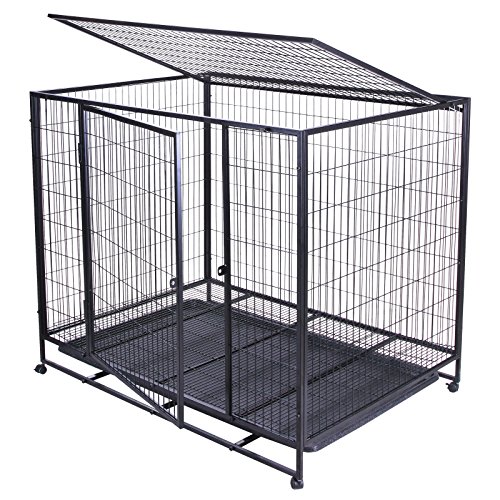 0712166584125 - VEVOR DOG KENNELS AND CRATES 48INCH HEAVY DUTY METAL DOG CAGE WITH 2 DOORS ROLLING PORTABLE PET CRATE CAGE KENNEL ON WHEELS (48INCH WITH 2 DOORS)