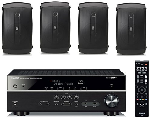 0712190153915 - YAMAHA 7.2-CHANNEL WIRELESS BLUETOOTH 4K NETWORK A/V WI-FI HOME THEATER RECEIVER + YAMAHA HIGH-PERFORMANCE NATURAL SURROUND SOUND 2-WAY INDOOR/OUTDOOR WEATHERPROOF SPEAKER SYSTEM (SET OF 4)