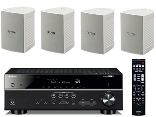 0712190153953 - YAMAHA 7.2-CHANNEL WIRELESS BLUETOOTH 4K NETWORK A/V WI-FI HOME THEATER RECEIVER + YAMAHA HIGH-PERFORMANCE NATURAL SURROUND SOUND 2-WAY INDOOR/OUTDOOR WEATHERPROOF SPEAKER SYSTEM (SET OF 4)