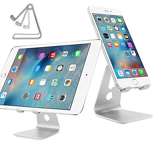 0712201007930 - MULTI-ANGLE ALUMINUM STAND , NULAXY™ ROTARY SMARTPHONE TABLETS STAND FOR IPHONE 6 6S PLUS, IPAD, NOTE 5, S6 EDGE+, LG, SONY, NEXUS, MOTOROLA MOST MOBILE DEVICES - SILVER