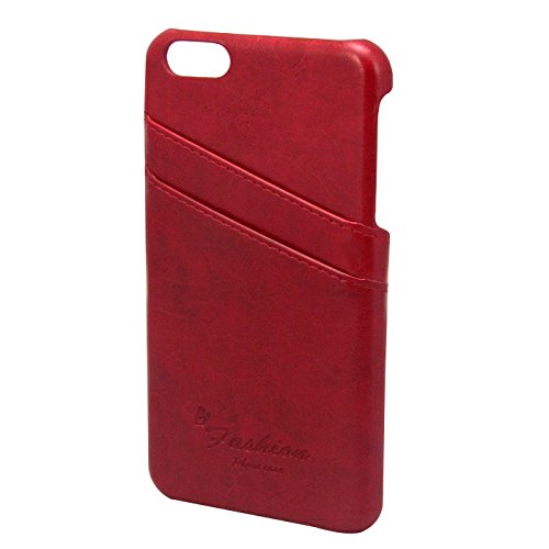 0712201447613 - CRAZY HORSE RED LEATHER BACK CASE FOR IPHONE 6 PLUS WITH CARD HOLDER