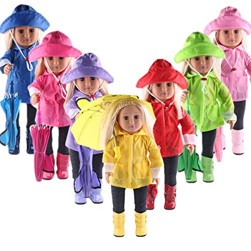 0712217847261 - ZWSISU DOLL CLOTHES BLUE RAIN OUTFITS ACCESSORIES FOR 18 INCH AMERICAN GIRL DOLLS PACKAGE INCLUDES RAIN JACKET, UMBRELLA, BOOTS, HAT, PANTS, AND SHIRT