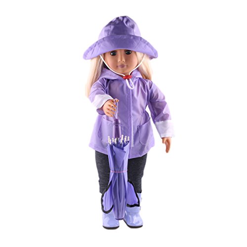 0712217847292 - ZWSISU DOLL CLOTHES PURPLE RAIN OUTFITS ACCESSORIES FOR 18 INCH AMERICAN GIRL DOLLS PACKAGE INCLUDES RAIN JACKET, UMBRELLA, BOOTS, HAT, PANTS,AND SHIRT