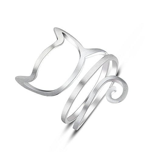 0712243319152 - 925 STERLING SILVER PERSONALIZED WOUND DRAWING CUTE OUTLINE CAT KITTY ANIMAL MATTE RING JEWELRY RESIZABLE WOMAN