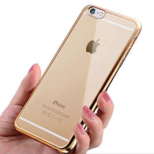 0712265184486 - QUIRKIO - IPHONE 6 / 6S 4.7 CASE CLEAR TPU SOFT FLEXIBLE SILICONE BUMPER CASE COVER PROTECTIVE PLATING CRYSTAL RUBBER TRANSPARENT PLATING PREMIUM ULTRA SLIM (GOLD (IPHONE 6S/6))