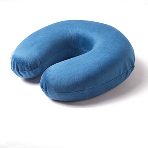 0712320705878 - MEMORY FOAM NECK PILLOW PURE COLOR U SHAPED NECK MICRO BEADS REST AIRPLANE CAR TRAVEL BED PILLOW (BLUE)