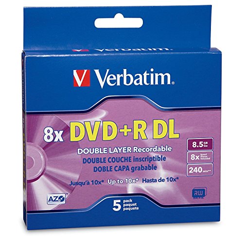 7123290480727 - VERBATIM DVD+R DL AZO 8.5 GB 8X-10X BRANDED DOUBLE LAYER RECORDABLE DISC, 5-DISC SLIM CASE 95311