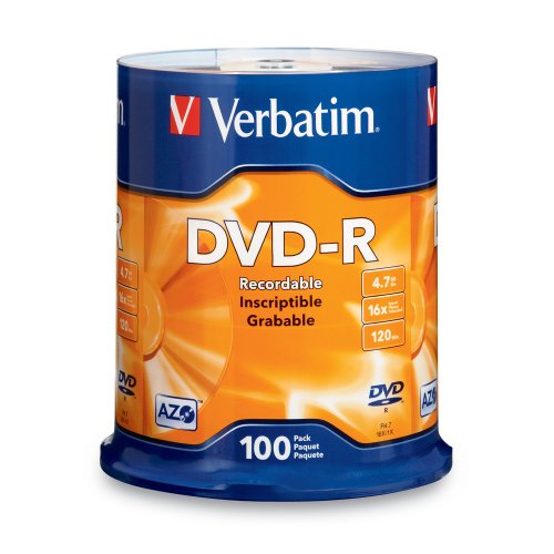 7123290480901 - VERBATIM 4.7 GB UP TO 16X BRANDED RECORDABLE DISC DVD-R 100-DISC FFP 97460