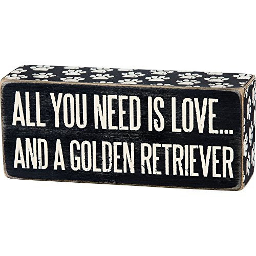 0712392268769 - ALL YOU NEED IS LOVE... AND A ... MINI WOOD BOX SIGN - BLACK & WHITE FOR WALL HANGING, TABLE OR DESK 6-IN X 2-IN (GOLDEN RETRIEVER)