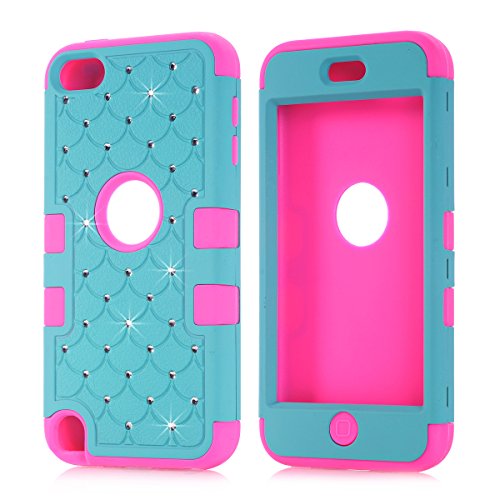 0712395369289 - VOGUE SHOP APPLE IPOD TOUCH 5 BUMPER SLIM HARD BACK CASE COVER DIAMOND DESIGN DURABLE HYBRID 3 IN 1 WITH CLEAN CLOTH DUAL LAYER LATTICE (TEAL ROSE)