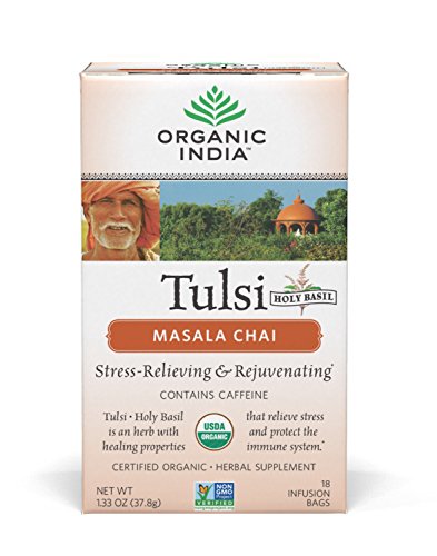 0712395676066 - ORGANIC INDIA TULSI TEA - DELICIOUS HOLY BASIL AND CHAI MASALA BLEND RICH IN ANTIOXIDANTS - 100% CERTIFIED ORGANIC, NON-GMO, AND FAIR TRADE, 18 TEA BAGS (6 PACK)